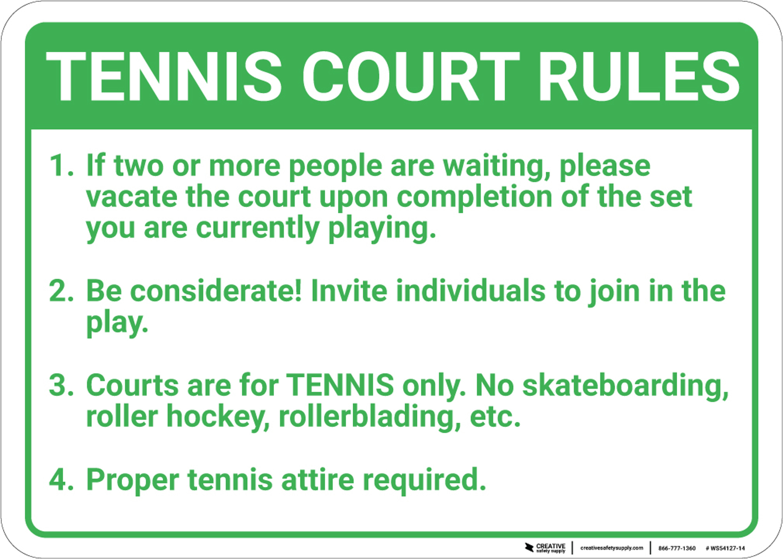 Tennis Court Rules Four Rules Bulleted List Landscape Wall Sign Tennis Court Rules Four Rules Bulleted List Landscape Wall Sign