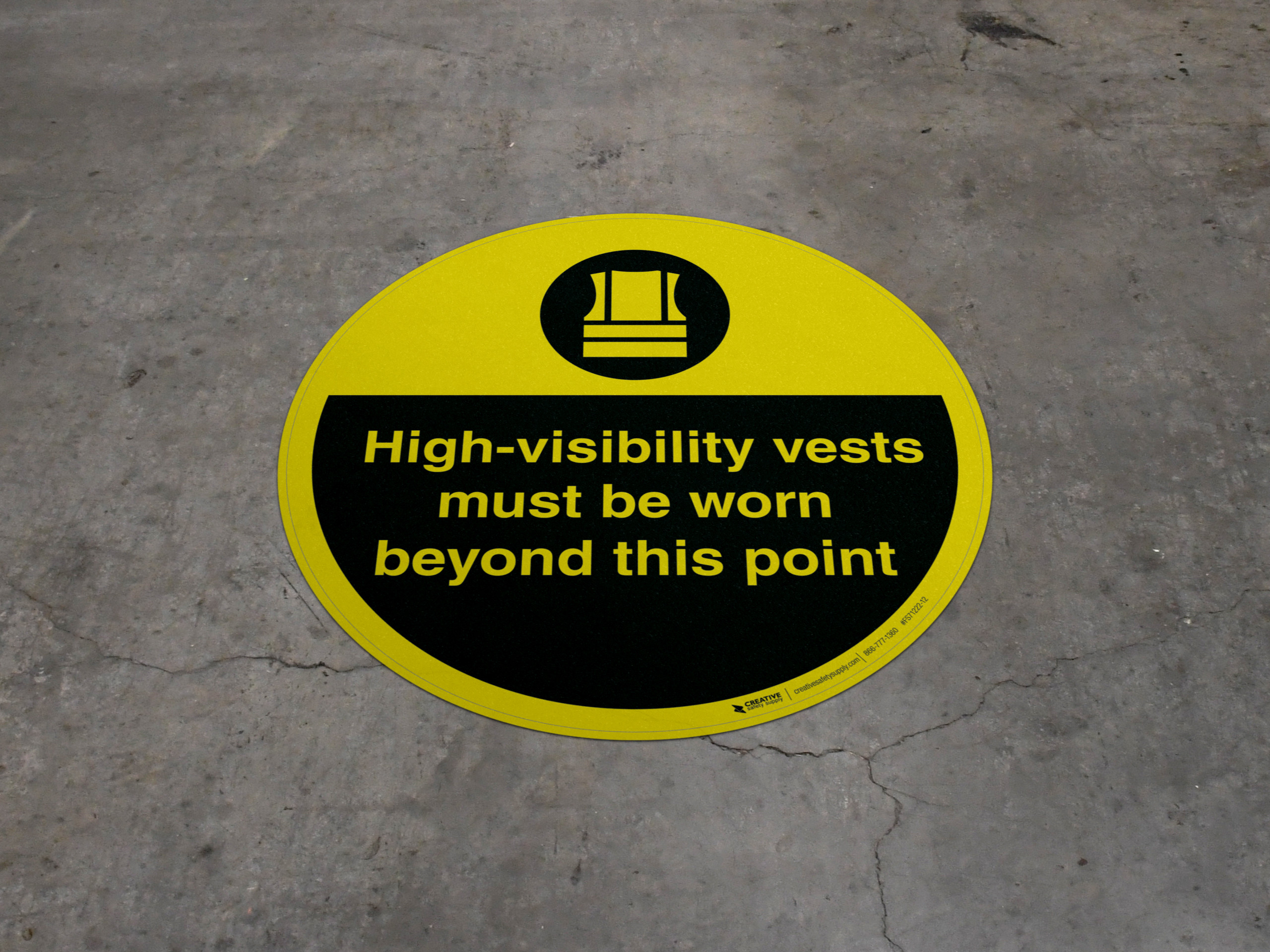 Hi-Visibity Vests Must be Worn Beyond This Point Floor Sign