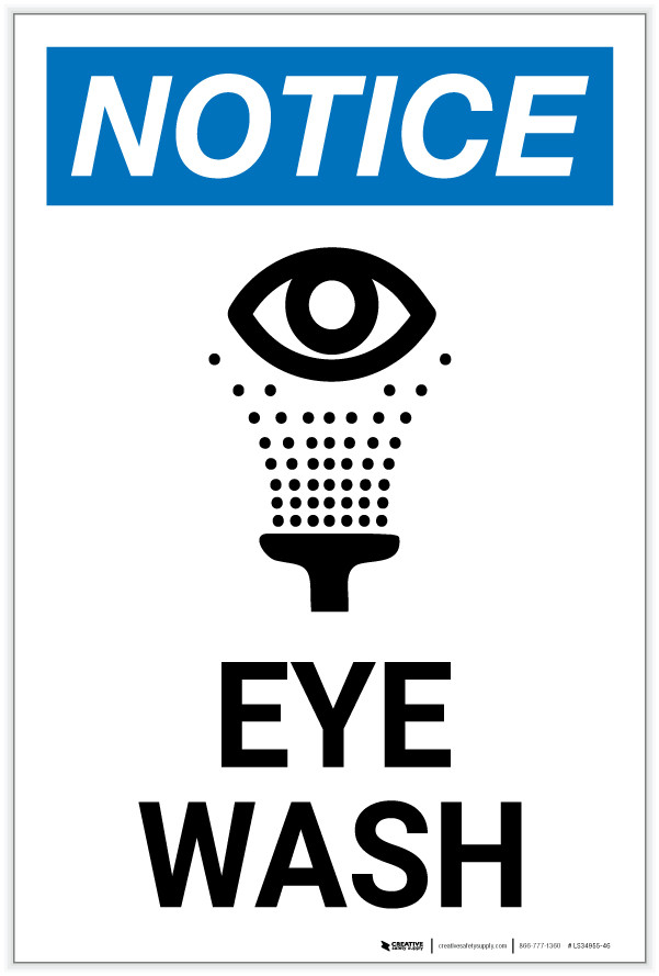 Notice Eye Wash with Icon Portrait Label Creative Safety Supply