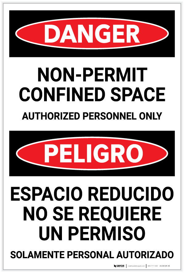 Danger Bilingual Spanish Non Permit Confined Space Sign Bilingual