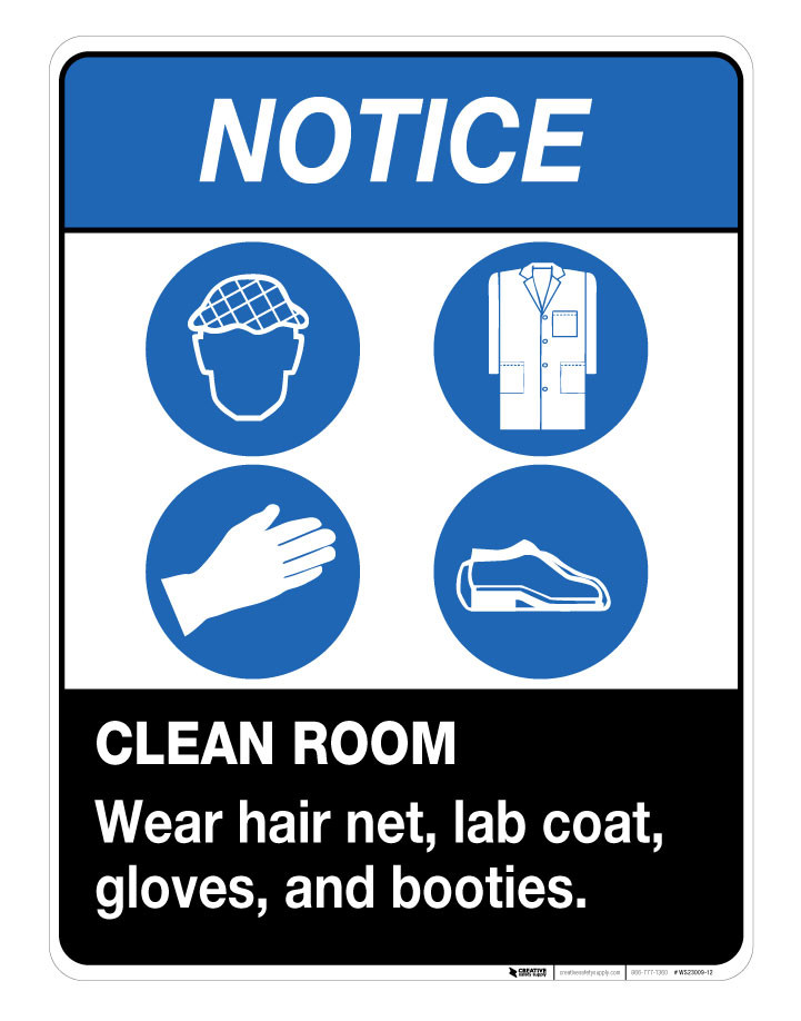 Notice Clean Room Required Clothing Wall Sign