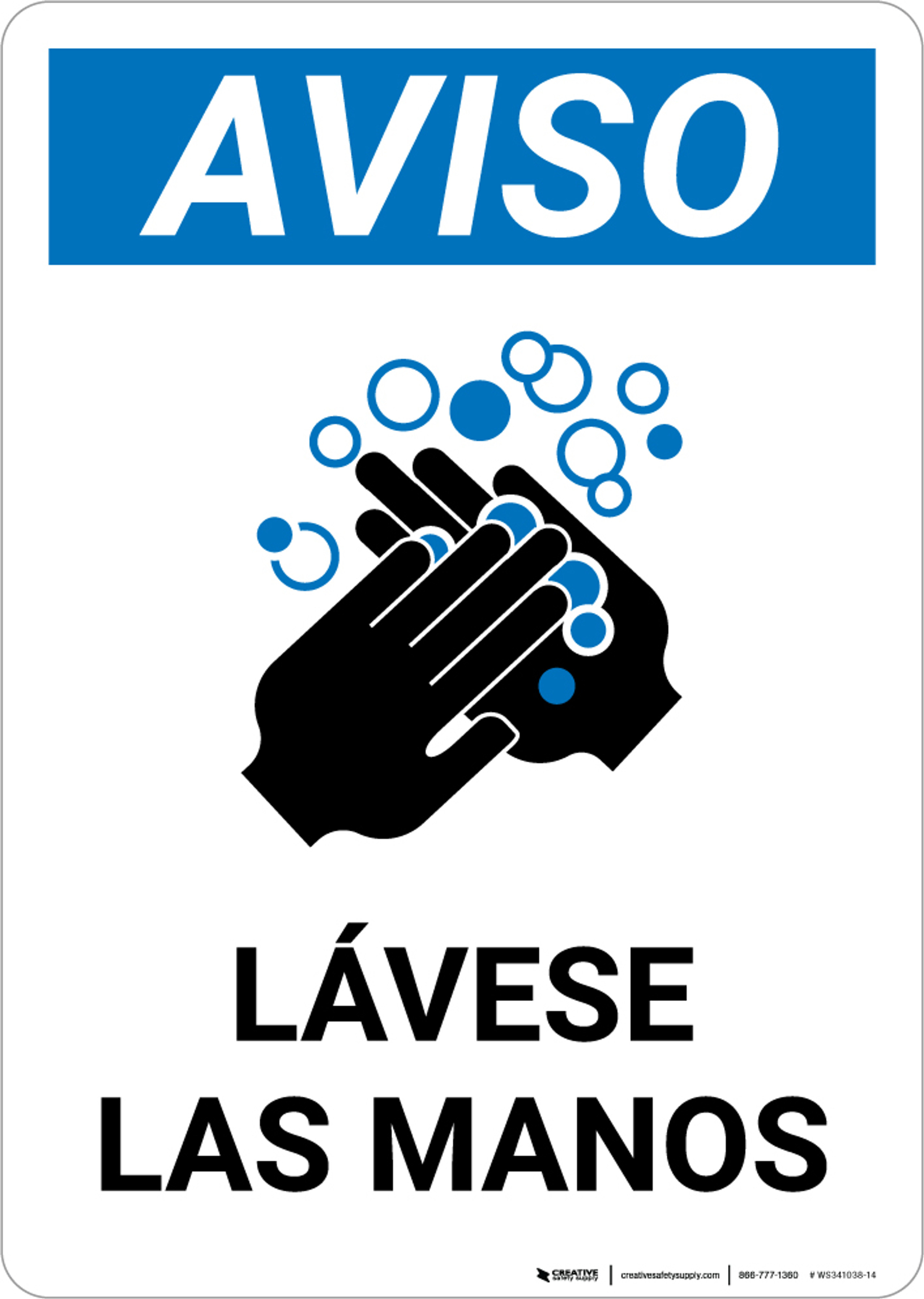 Notice Wash Hands Spanish with Icon Portrait Wall Sign