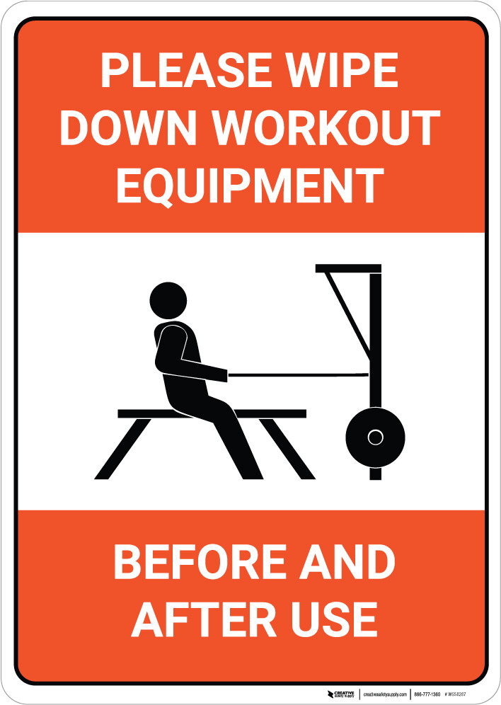 Please Wipe Down Workout Equipment Before and After Use Wall Sign