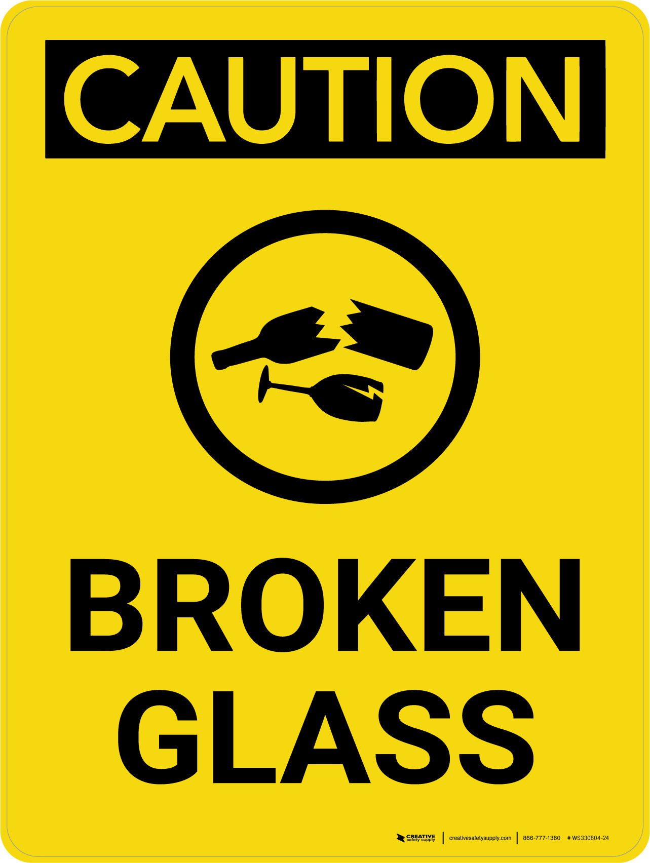 Caution Broken Glass Portrait With Icon Wall Sign