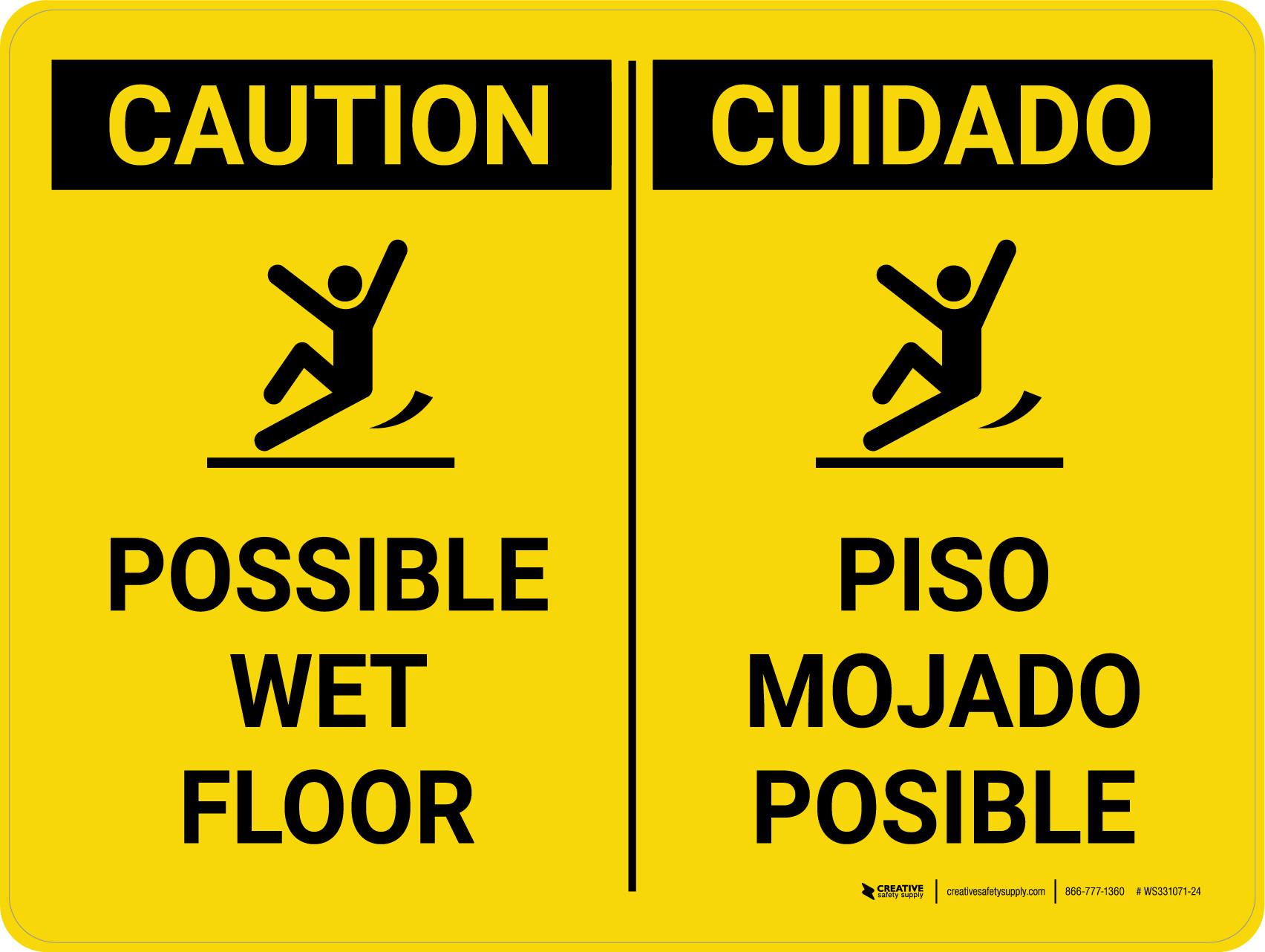 Caution Possible Wet Floor Bilingual Spanish Landscape With Icons