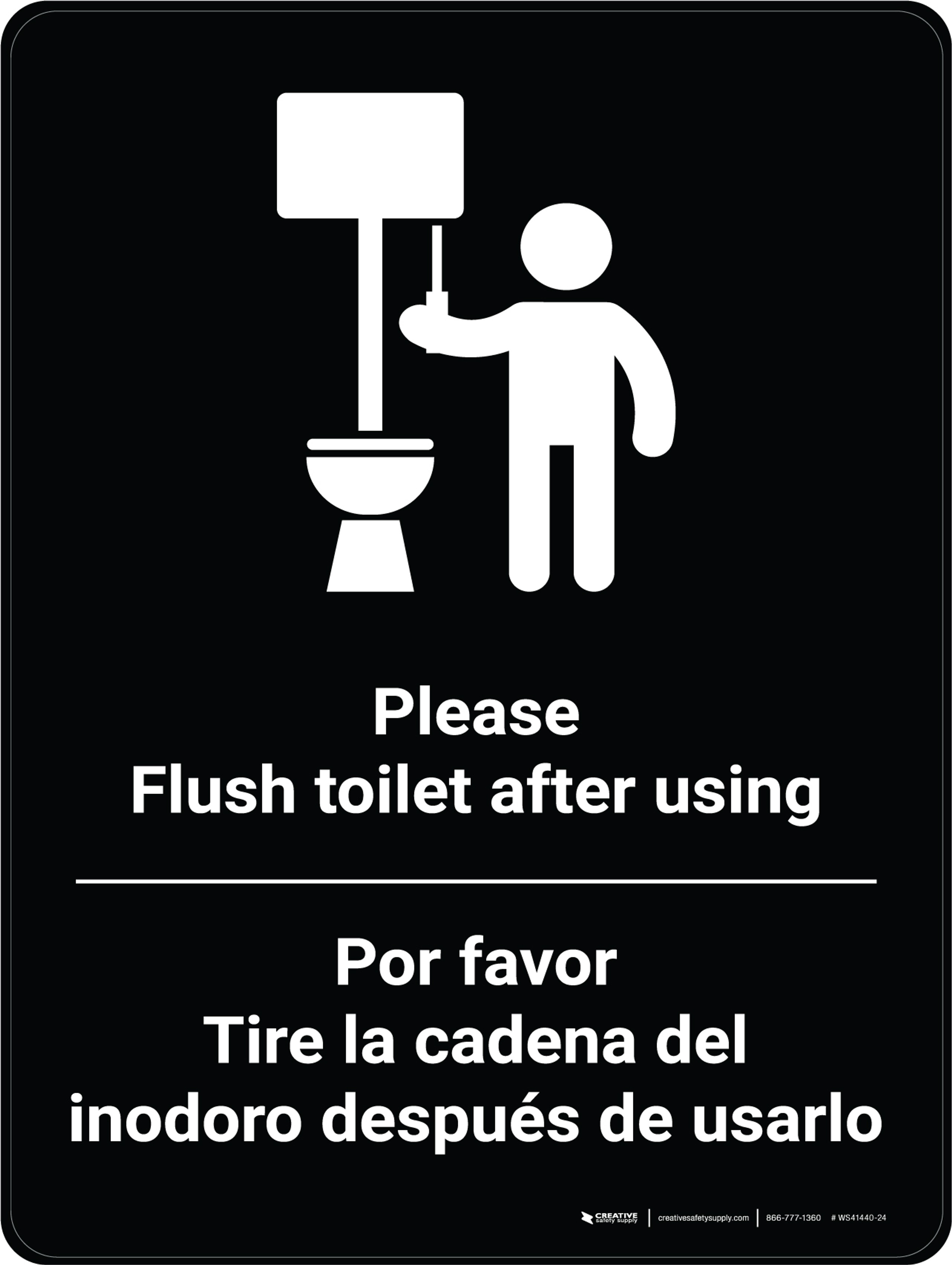 Please Flush Toilet After Using Bilingual Spanish With Icon Wall Sign