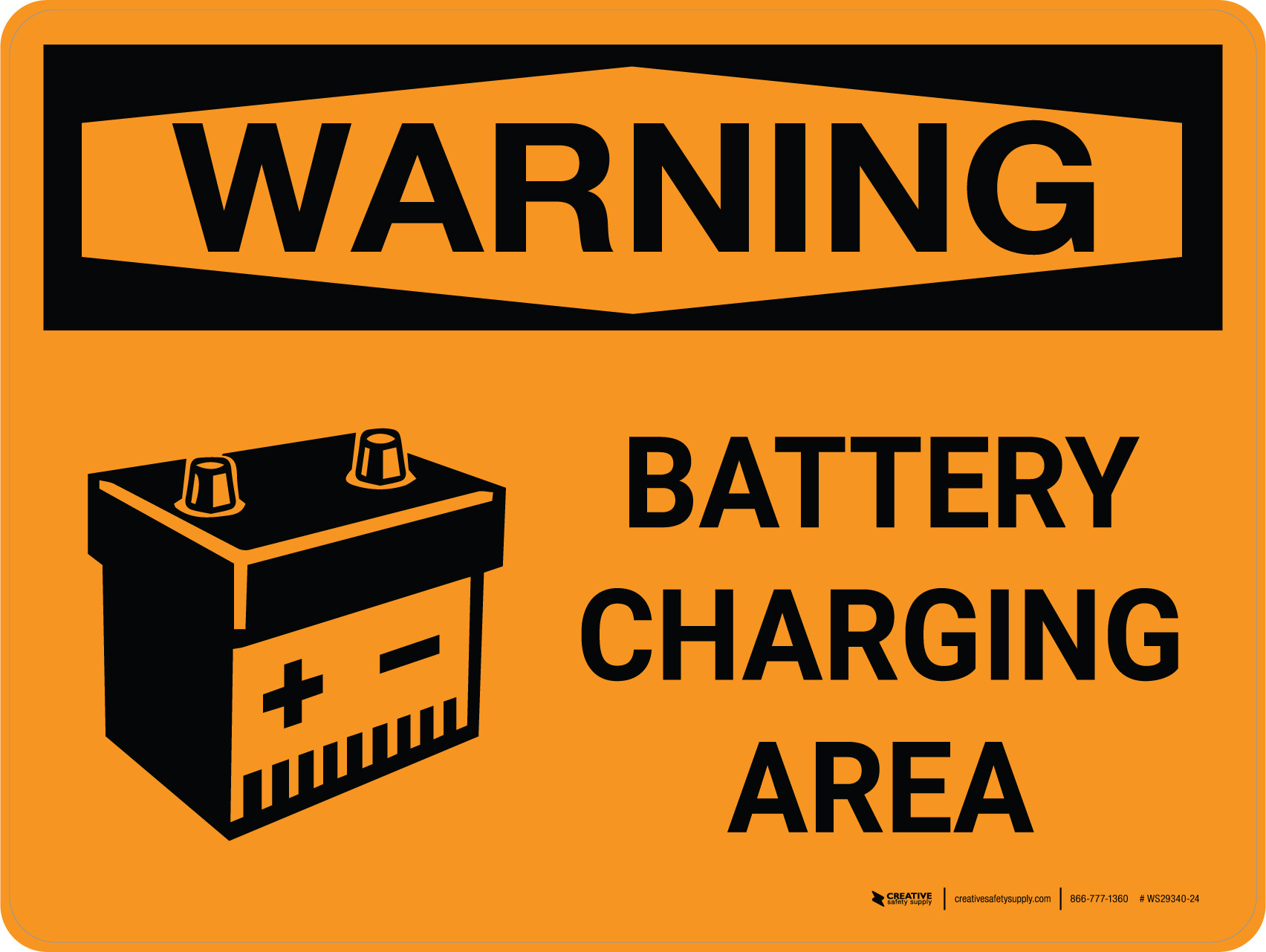 Warning: Battery Charging Area Landscape OSHA With Icon - Wall Sign