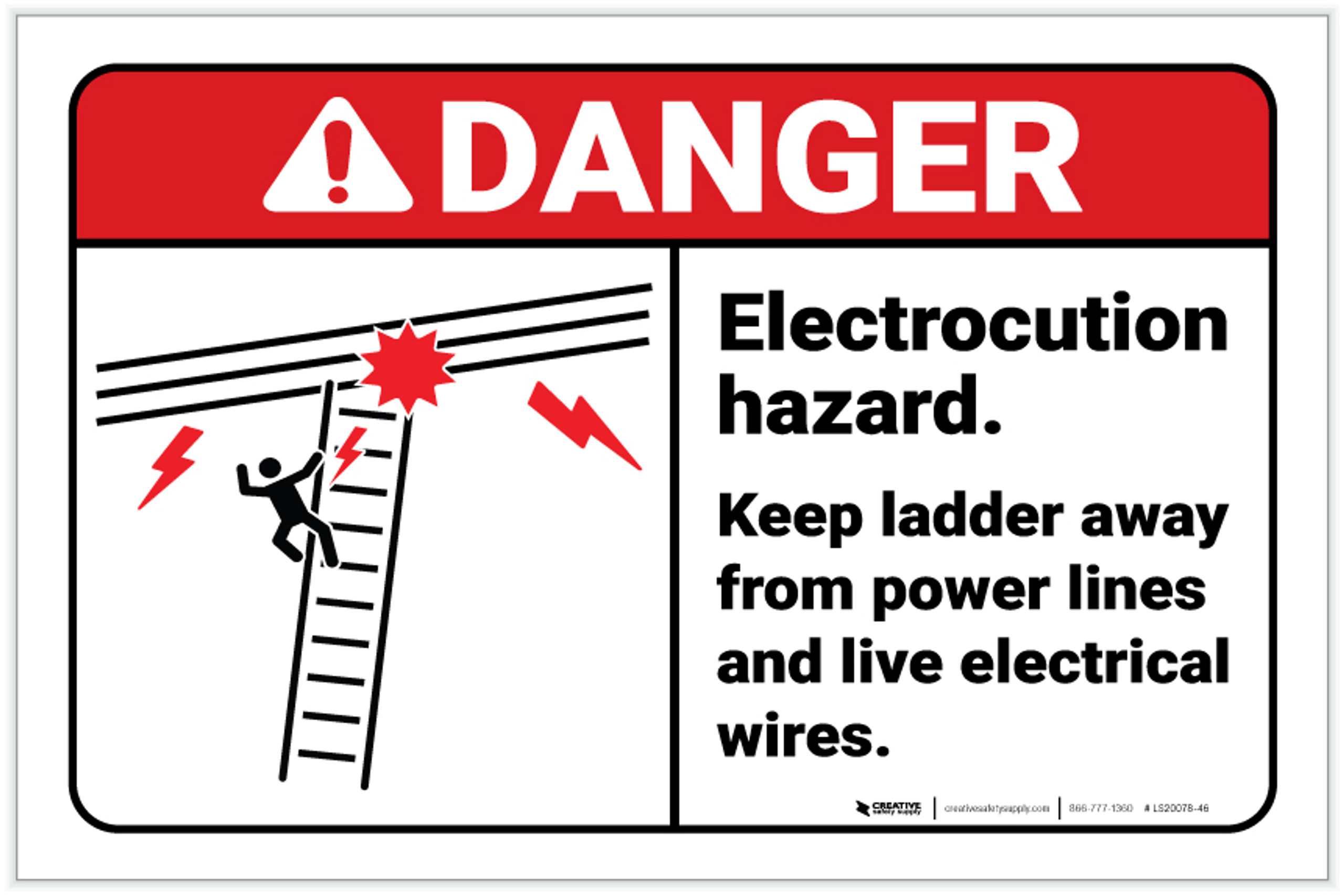 Danger: Electrocution Hazard Keep Ladder Away From Power Lines ANSI with Icon Landscape - Label