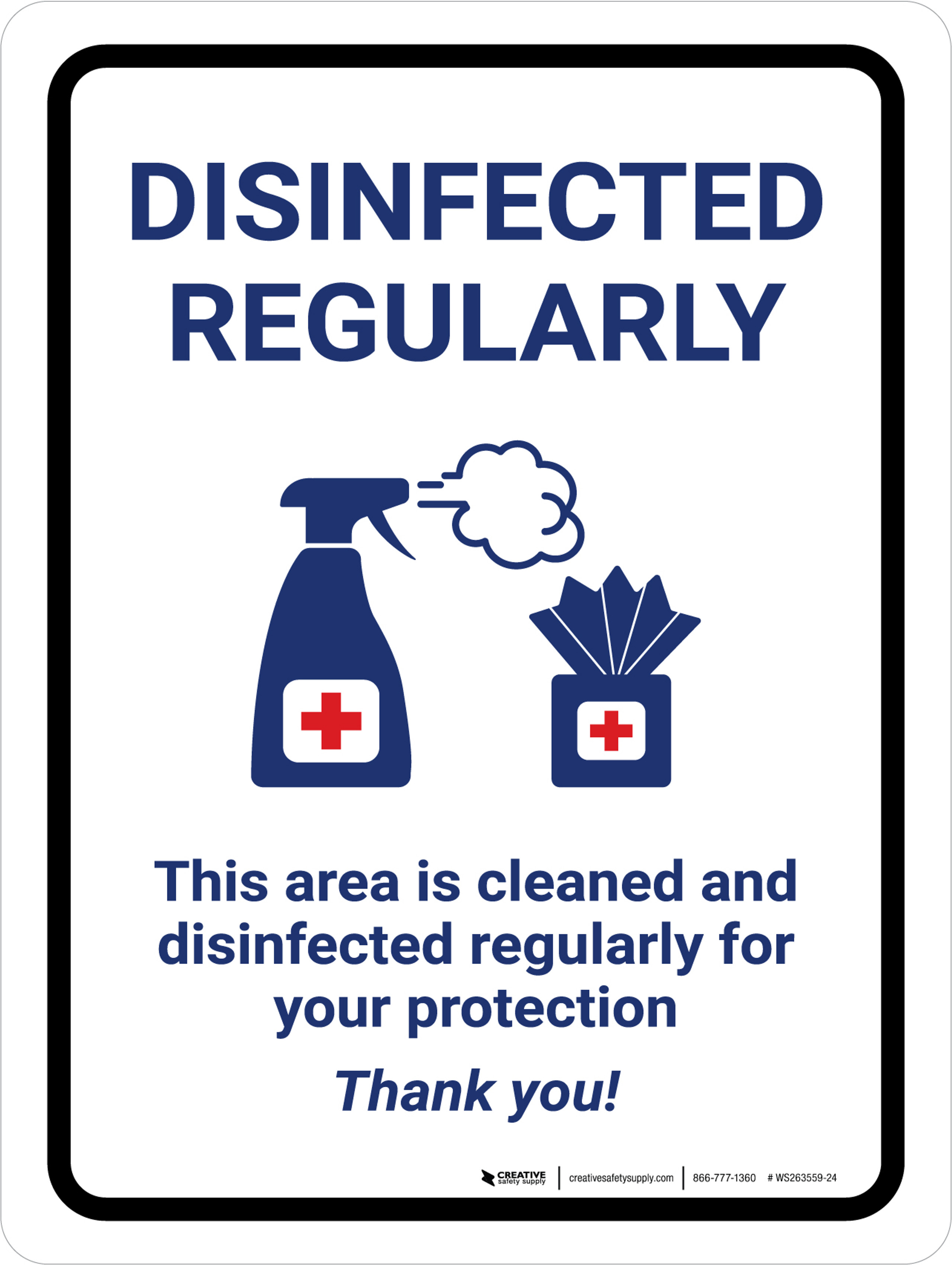 Disinfected Regularly with Icons Portrait Wall Sign