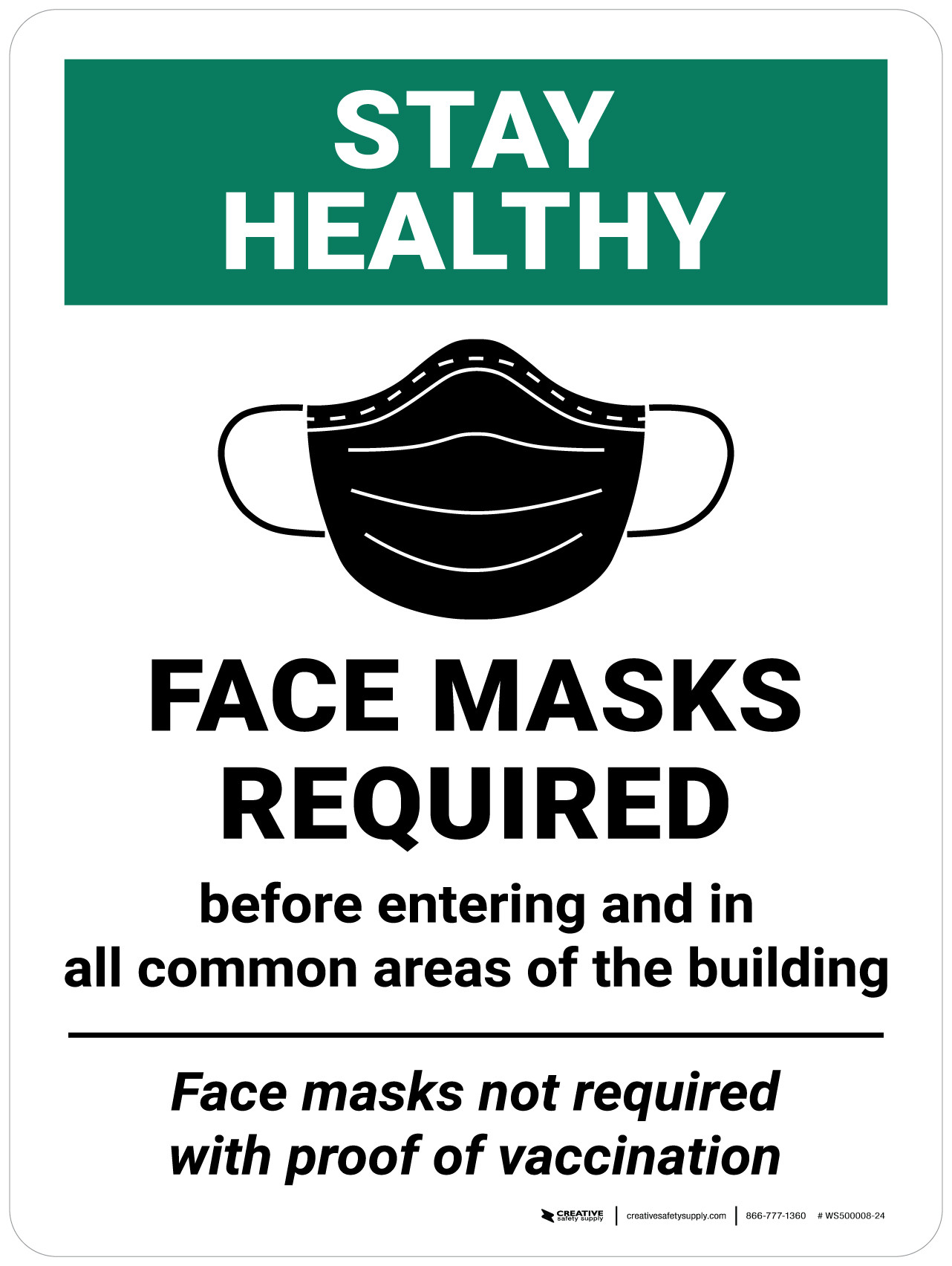 Stay Healthy Face Masks Required Before Entering And In All Common