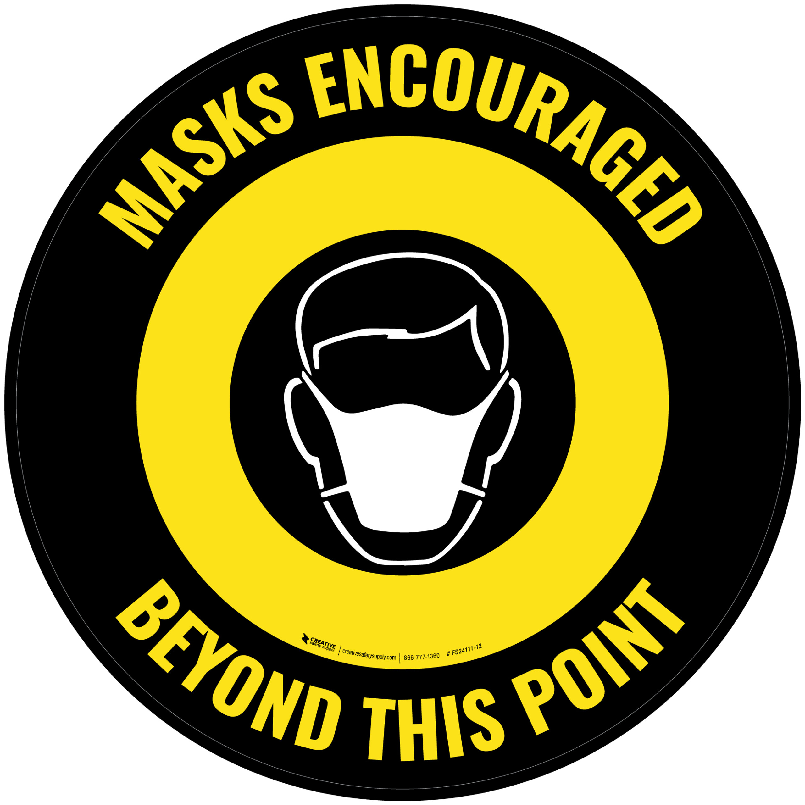 Masks Encouraged Beyond This Point Circular Yellow Circular Floor Sign