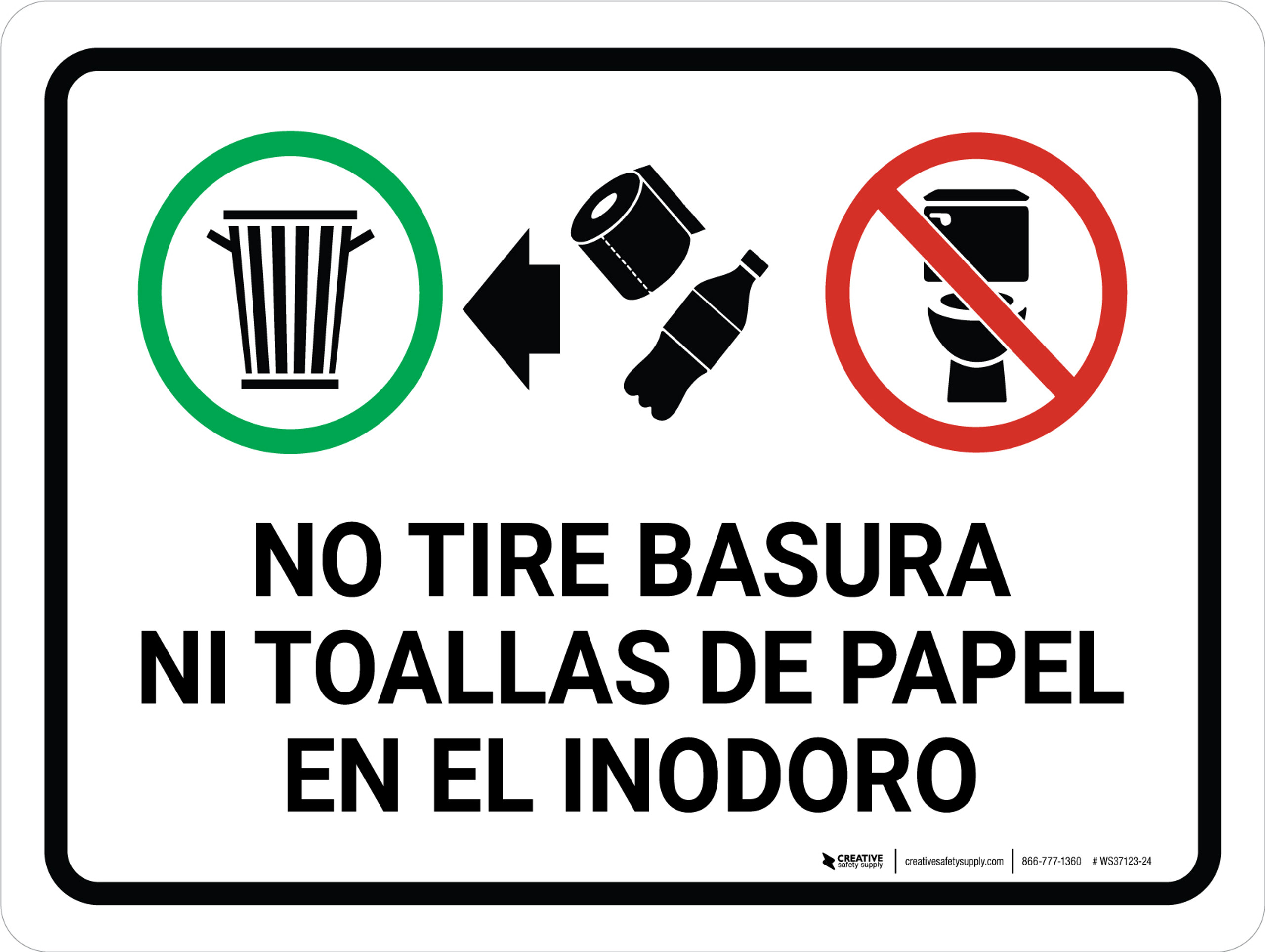 No Tirar la Basura ni Toallas de Papel en el Inodoro - Wall Sign