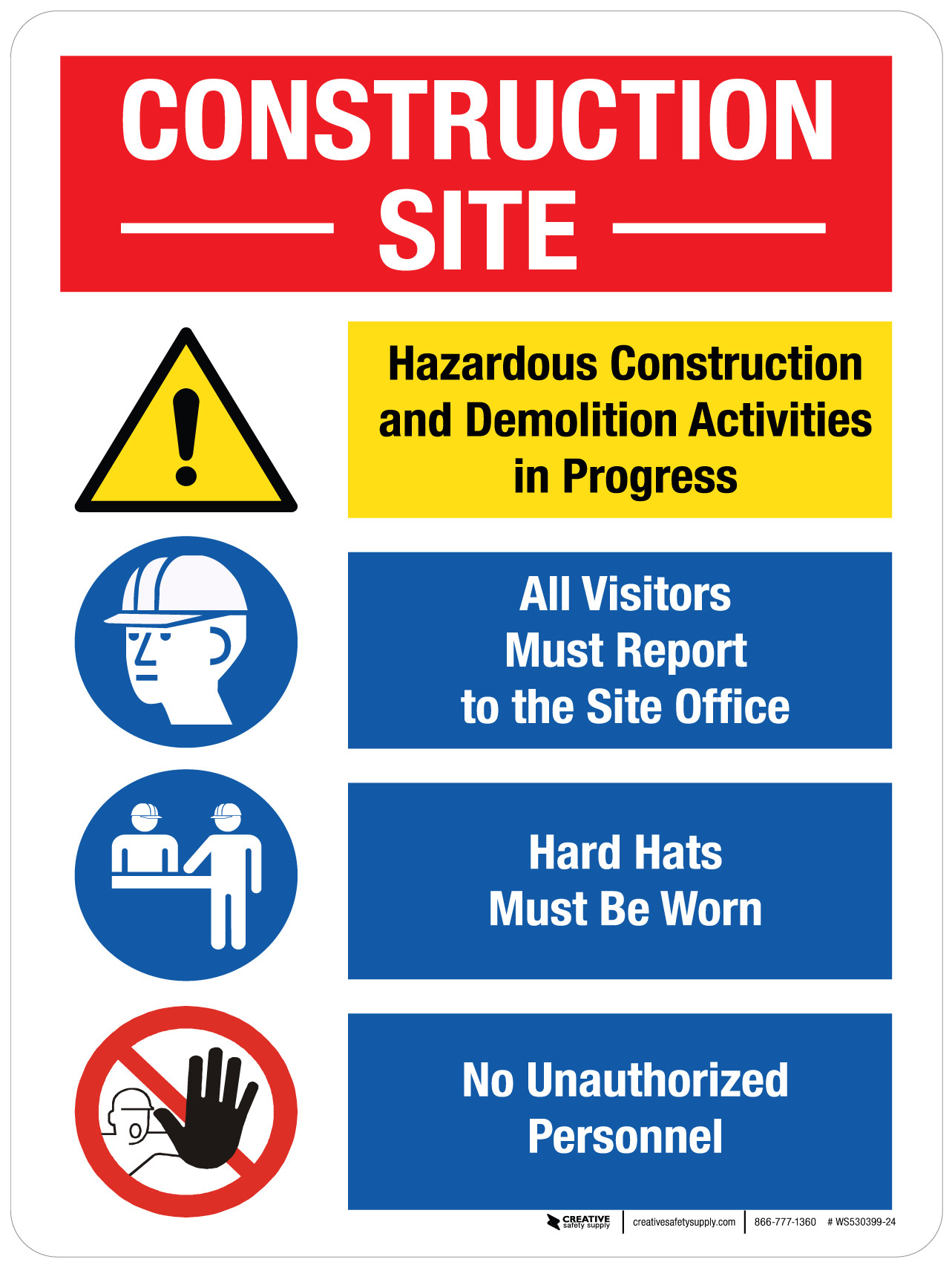 Construction Site Hazardous Construction and Demolition Activities in Progress with Icons