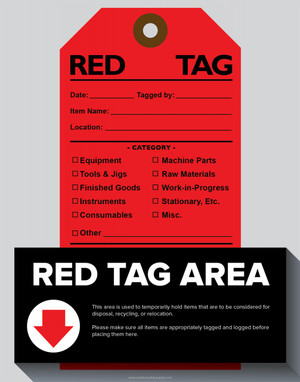 5S Adhesive Red Tags