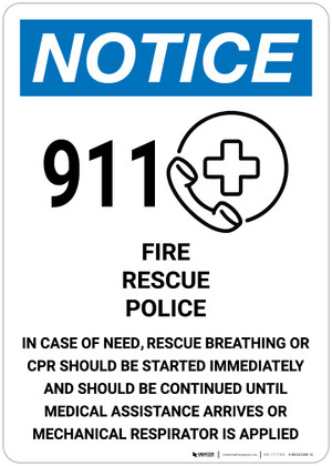 Notice: 911 Guideline - Fire/Rescue/Police - Label