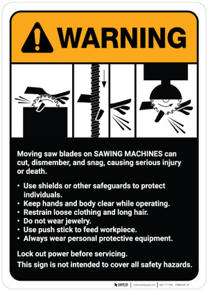 Danger: Sawing Machine Guidelines ANSI - Wall Sign | Creative