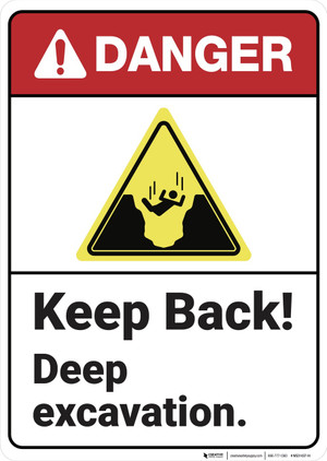 Cartello di avvertimento VSafety Danger Deep Excavation – orizzontale – 400 mm x 300 mm – vinile autoadesivo