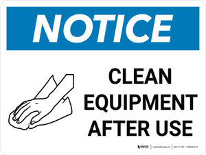 Notice: Clean Equipment and Tools After Use Landscape with Icon