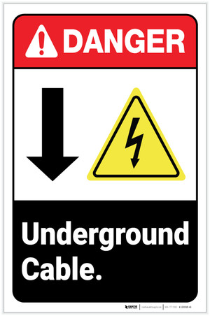 Danger: Underground Cable Down Arrow ANSI with Hazard Icon