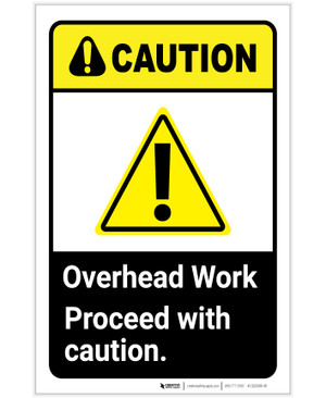 Caution: Overhead Work Proceed With Caution ANSI Portrait - Label