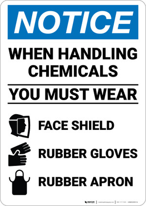 Caution: Personal Protective Clothing Is To Be Worn At All Times When  Handling Chemicals Landscape With Icon - Wall Sign