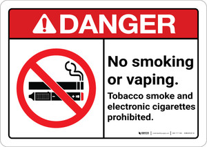 Danger: No Smoking/Vaping - Tobacco and Electronic Cigarettes Prohibited  ANSI with Icon Portrait - Label | Creative Safety Supply