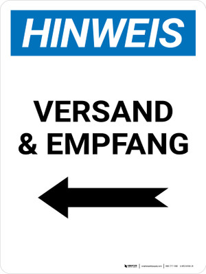 Hinweisschild 'Reception' Mit Pfeil Links – A2 594 X 420 Mm | Klare Beschilderung Für Empfang & Lager | Robust Für Innen & Außen