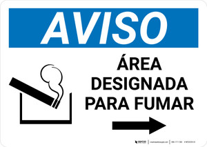 V Safety Segnale Area Fumatori Con Freccia Destra, Adesivo Effetto Alluminio 300x100 Mm, Conforme EN ISO 7010, Per Esterni E Interni
