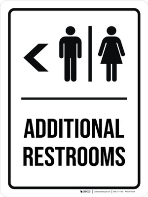 "Restrooms" Left Arrow Aluminum Sign - Unisex Bathroom Sign For Restaurants, Hotels, Offices