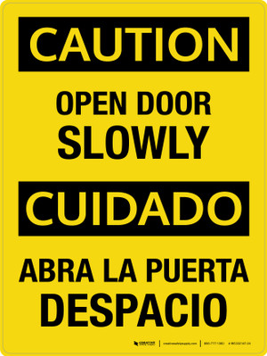 Caution: Open Door Slowly Bilingual Portrait - Wall Sign