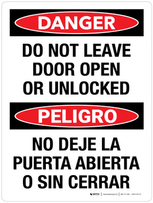 Danger: Do Not Leave Door Open Or Unlocked Bilingual Portrait