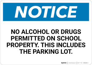 Notice:No Alcohol Or Drugs Permitted On School Property This Includes The Parking Lot - Wall Sign