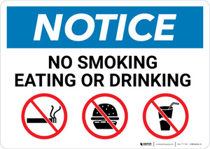 Notice: No Smoking Eating Or Drinking with Icons - Wall Sign