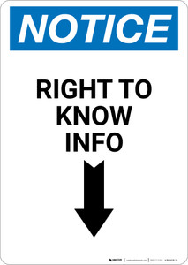 Notice: Right to Know Info Arrow Down - Wall Sign
