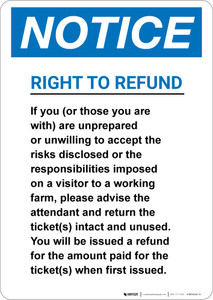 Notice: Right To Refund - Wall Sign