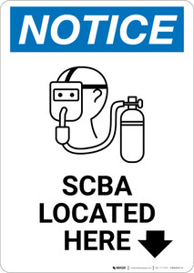 Notice: SCBA Located Here with Graphic - Wall Sign