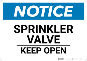 Notice: Sprinkler Valve Keep Open - Wall Sign