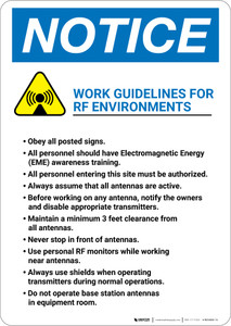 Notice: Work Guidelines For RF Environments with Icon - Wall Sign
