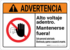Warning: High Voltage Inside Keep Spanish with Graphic Landscape ANSI - Wall Sign
