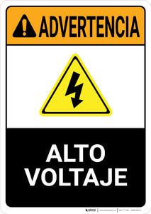 Warning: High Voltage Spanish with Graphic Portrait ANSI - Wall Sign