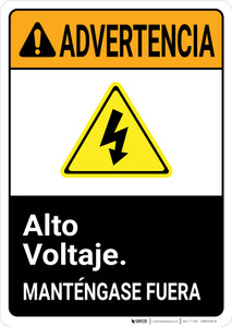 Warning: High Voltage Keep Out Spanish with Graphic Portrait ANSI - Wall Sign