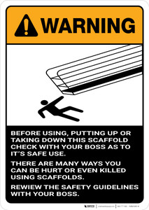 Warning: Check Scaffold Before Use with Graphic Portrait ANSI - Wall Sign