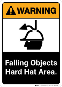Warning: Falling Objects Hard Hat Area with Graphic Portrait ANSI - Wall Sign