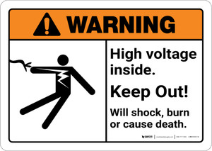 Warning: High Voltage with Graphic Portrait ANSI - Wall Sign