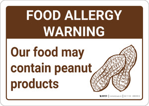 Warning: Food Allergy Warning Food May Contain Peanuts with Icon Landscape - Wall Sign