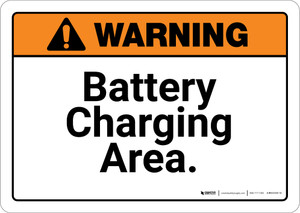 Warning: Battery Charging Area Landscape - Wall Sign