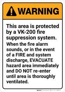 Warning: VK 200 Fire Supression System Portrait - Wall Sign