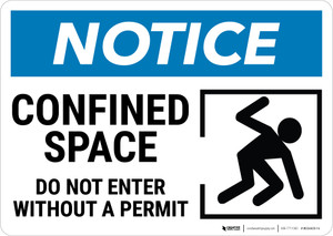 Notice: Confined Space Do Not Enter Without Permit Confined Person Icon Landscape - Wall Sign