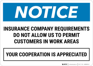 Notice:  Customers Not Allowed Work Area - Wall Sign