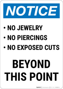 Notice: Food No Jewerly Piercing Exposed Cuts Bulleted List Portrait - Wall Sign